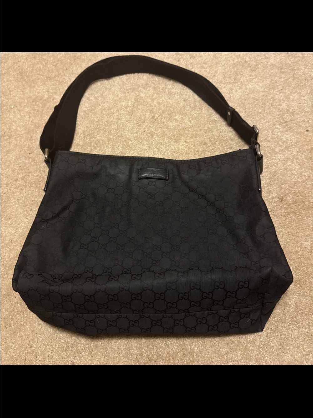 Gucci Black Monogram Nylon Shoulder Bag with Wide Strap